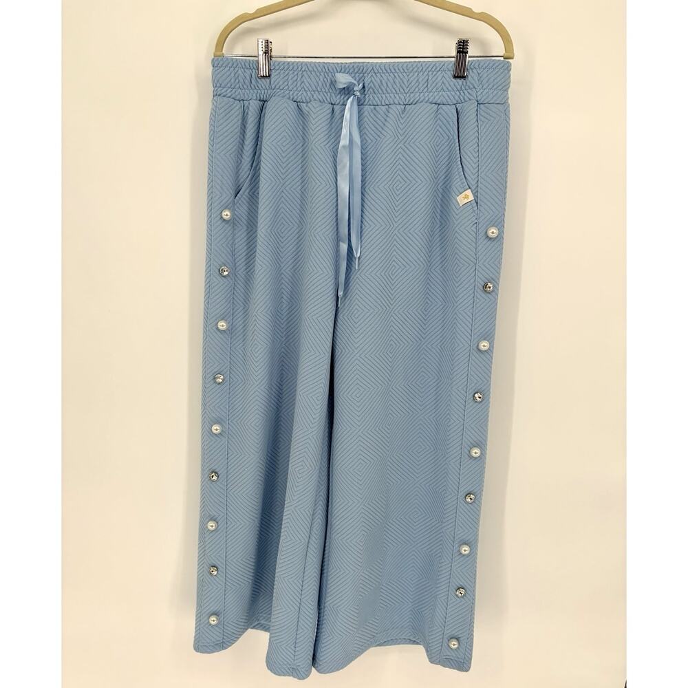 Simply Southern NWT XL Blue 2 Pc Lounge Set Pearl Rhinestone Top Wide Leg Pants - Picture 10 of 16